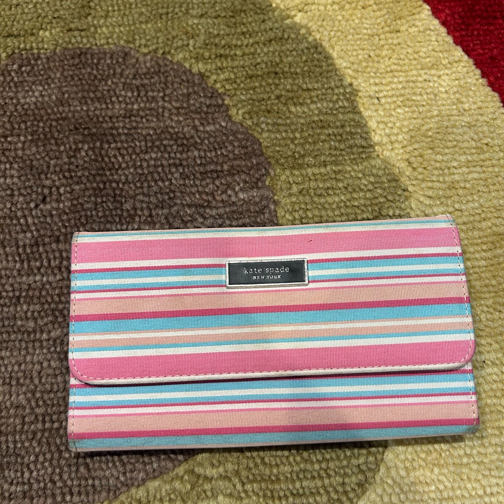 Kate Spade New York Vintage Retro Y2k Stripe Long Trifold Wallet Card Holder